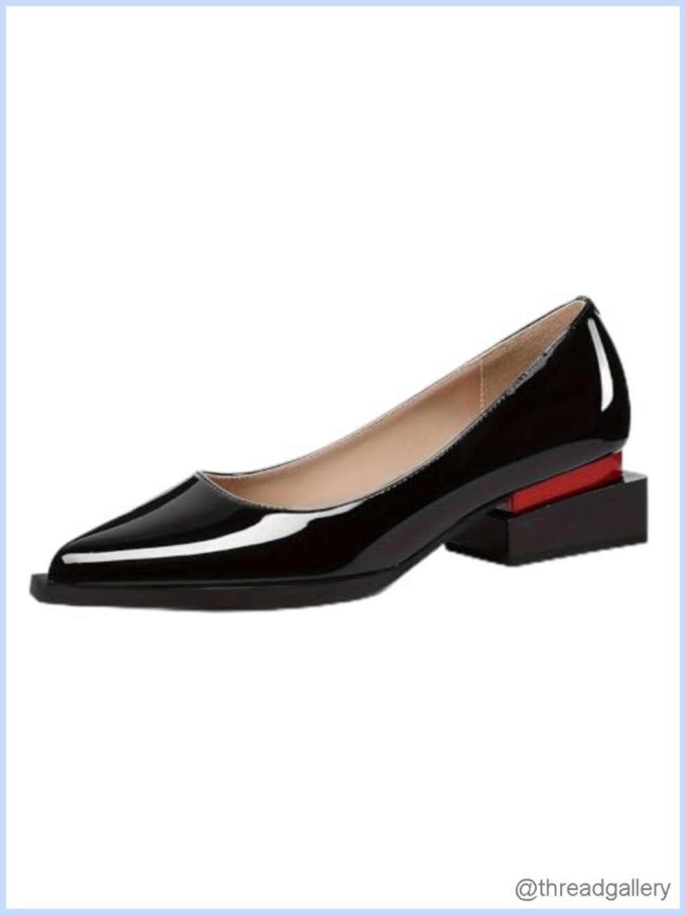 Patent Leather Pull On Loafers Pointed Toe Block Heel Pumps